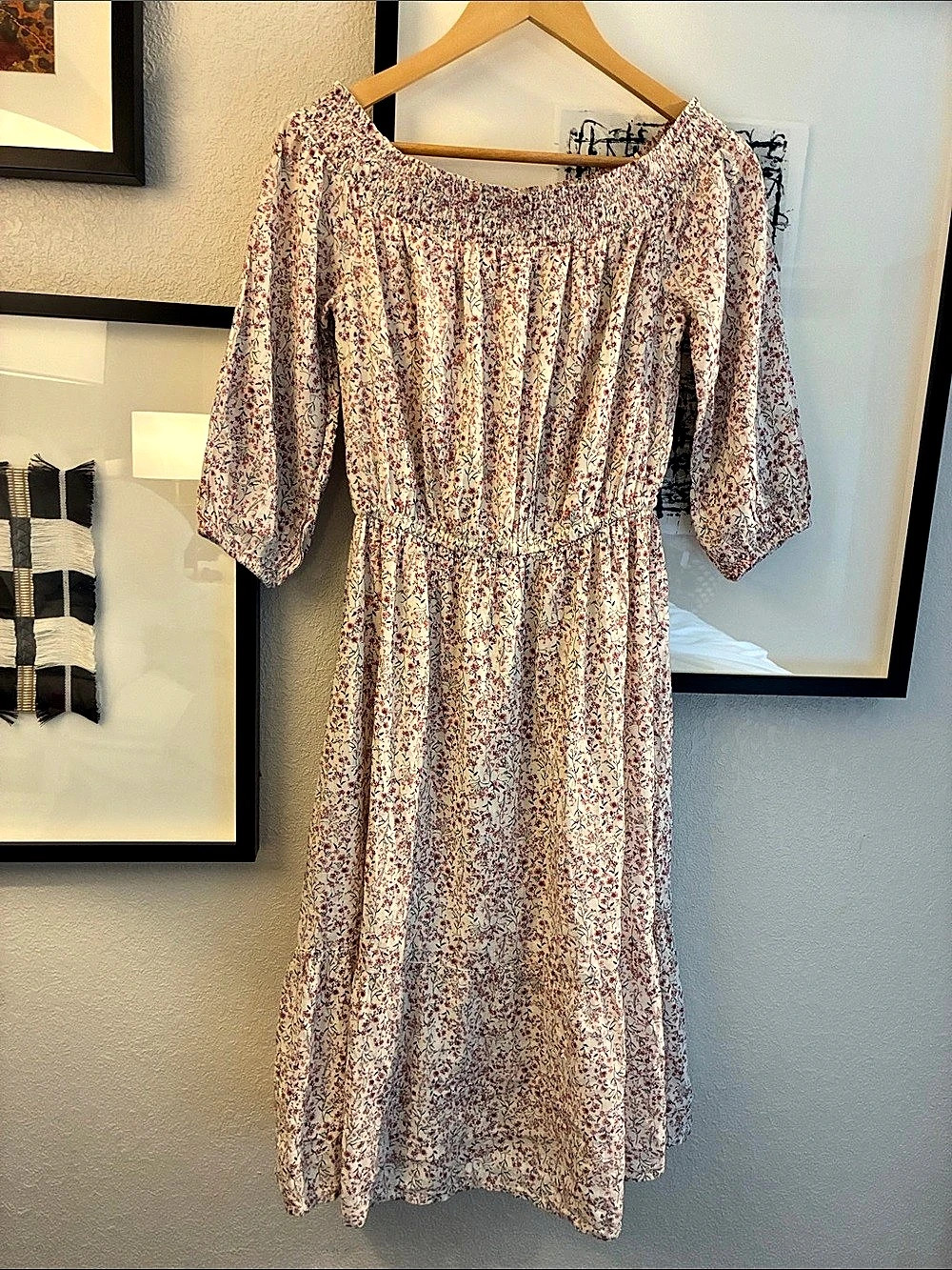 Old Navy Boho Floral Midi Dress in White & dark pink Size XS